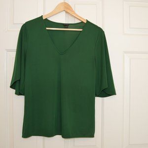 Ann Taylor Green Flared Sleeve V-Neck Top, Size S